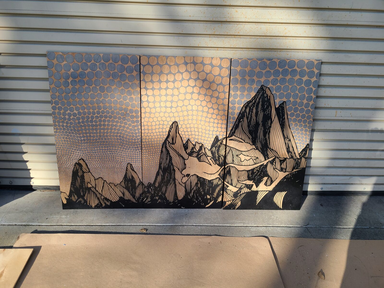 An etched mountain triptych