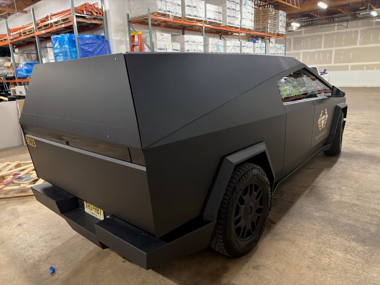 Matte black cap in the warehouse