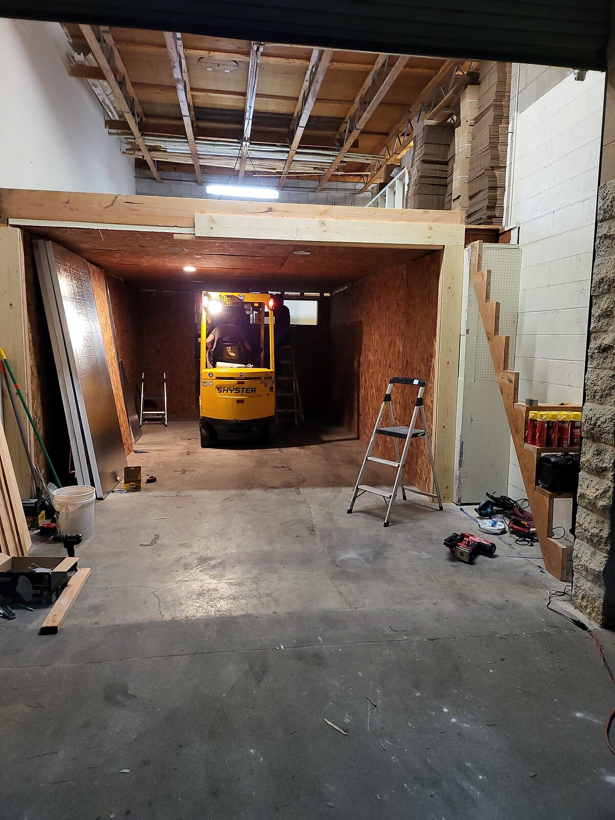 Forklift inside the cooler