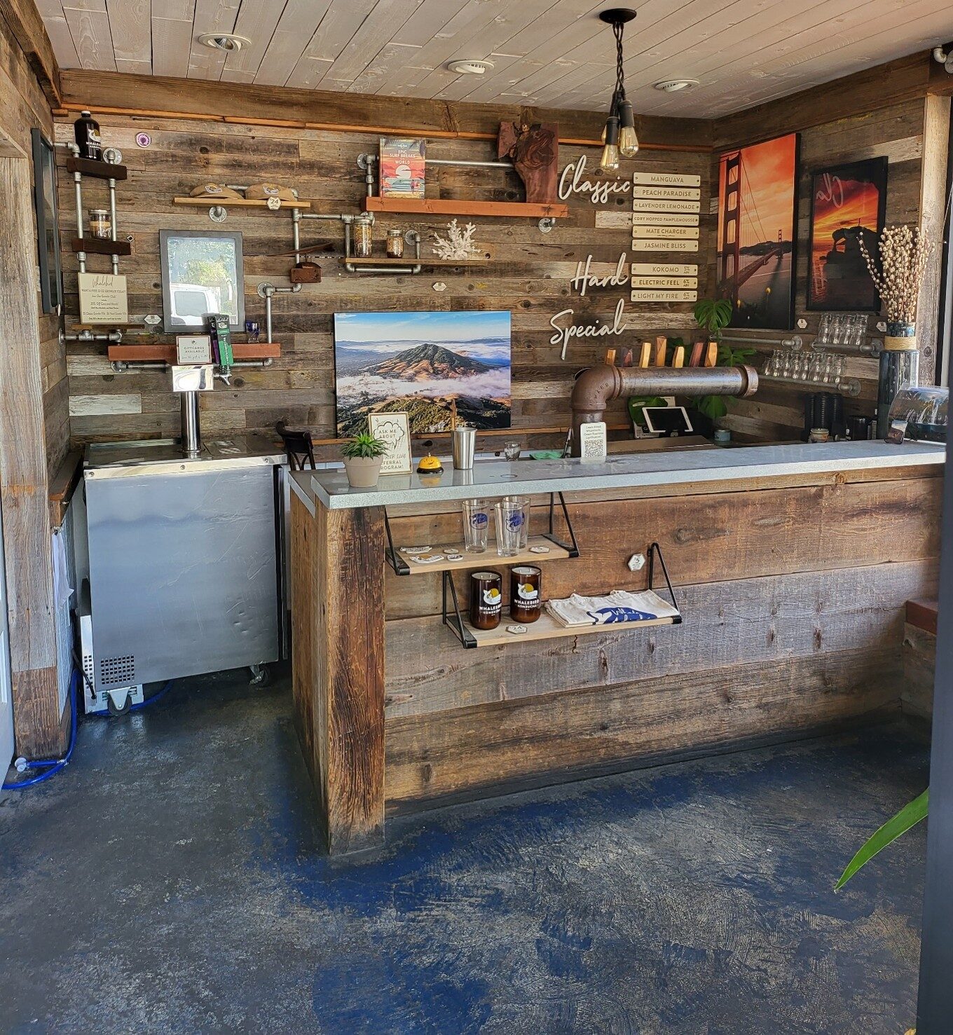 The finished bar in reclaimed wood