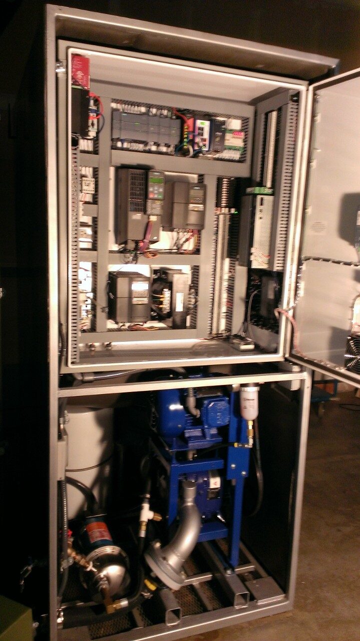 Inside the enclosure: control panel and pump bay