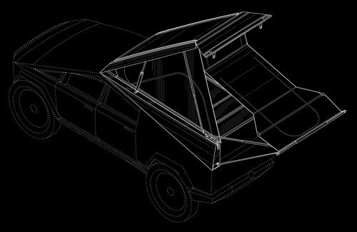 Patent drawing of the camper shell, hatch open