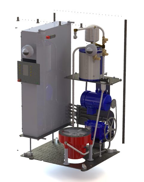 RFQ package page: full assembly rendering of the H30 unit, enclosure, water heater, and pump on its base plate