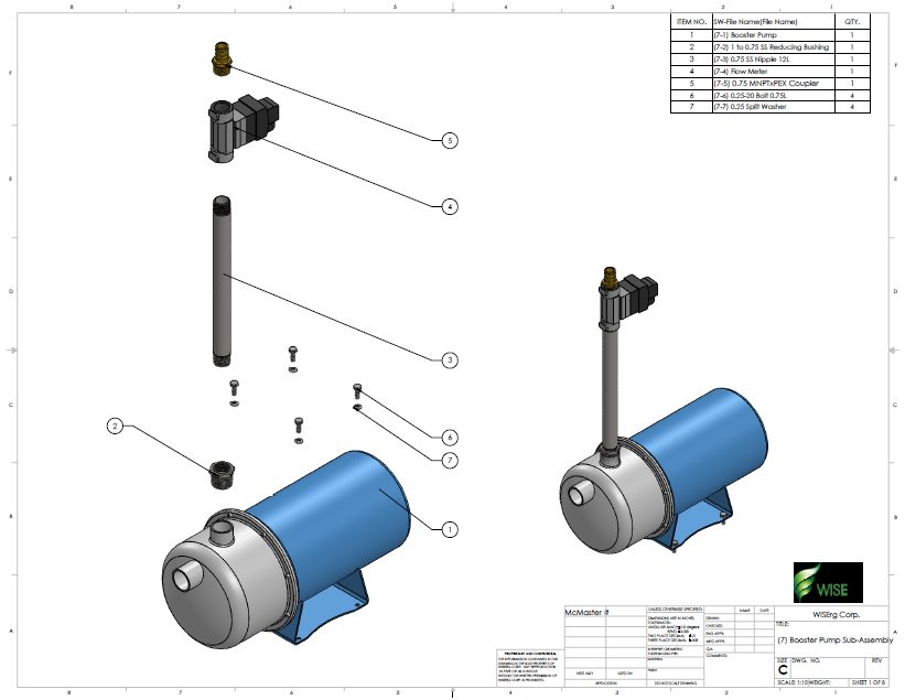 RFQ package page: exploded assembly drawing of the booster pump sub-assembly