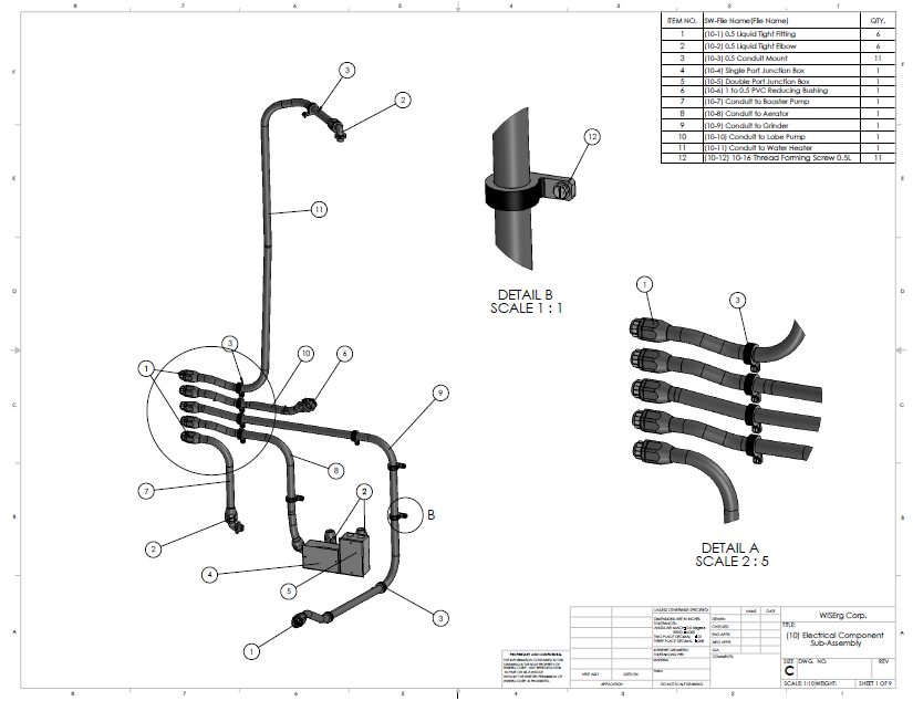 RFQ package page: electrical conduit and component sub-assembly drawing